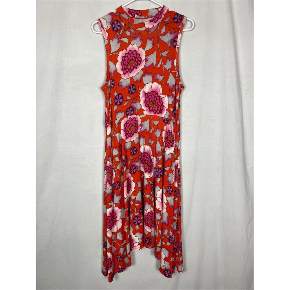 Maeve Anthropologie Relaxed Trapeze Orange and Pink Floral Midi Dress